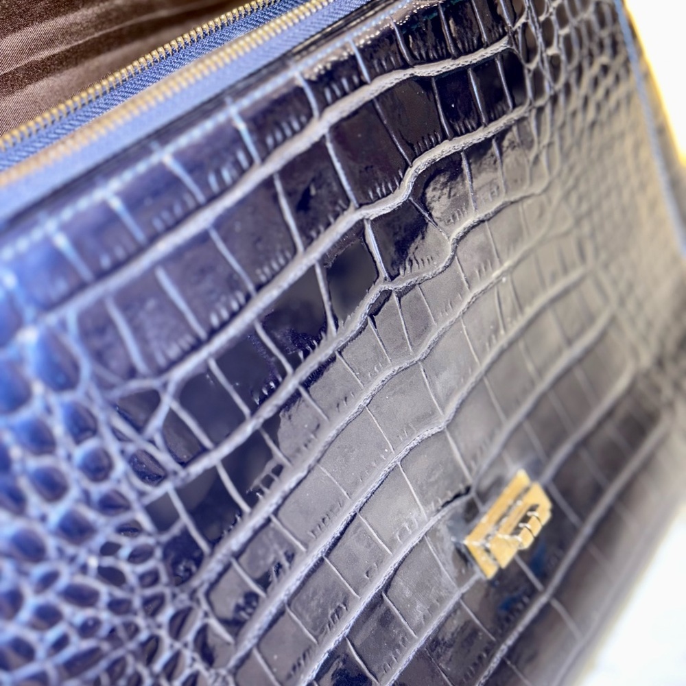 Blue Croc Embossed Satchel with Gold-Tone Hardware - Picture 8 of 16
